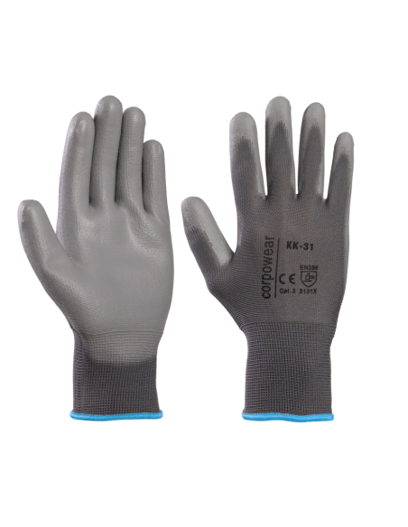 Polyester gloves with PU coating on the palm gray