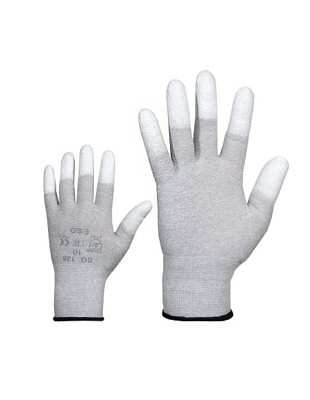 Nylon gloves with PU coating on fingertips ESD 128