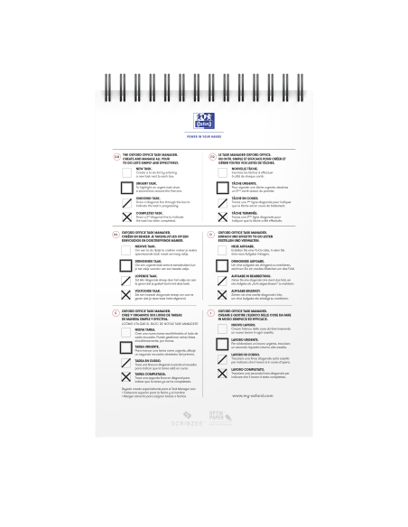 Spiraalplokk Oxford Task Manager 125x200mm 70 lehte 90g jooneline spiraal ülal