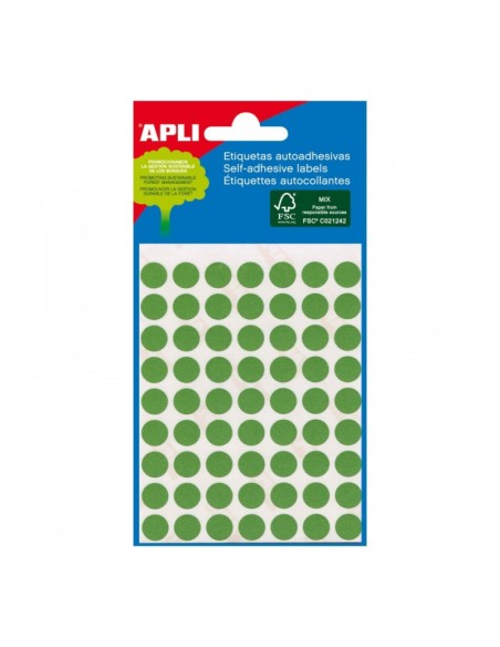 Etikett iseliimuv APLI ümar 10mm, roheline, 315tk/pk, markeerimispunkt