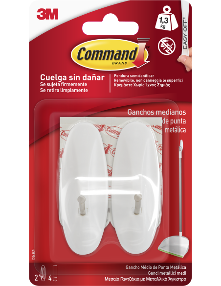 Command™ Medium Wire Hook 17068-2-SPIG, White, 2 Hook+4 Strip/Pack, 5 Pack/Case