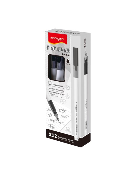 NEW! Fine Liner 0.4mm, crystal grip zone, black color, 12pcs/color box