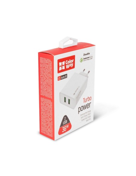 USB laadija Colorway CHS017 2xUSB QuickCharge3.0 4A (36W) valge