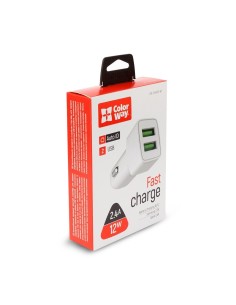 CAR Charger Colorway 2USB AUTO ID 2.4A (12W) white