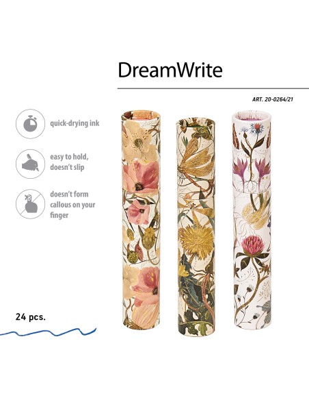 Blue ink ballpoint pen "DreamWrite. "Flora"  0.7 MM, 3 types