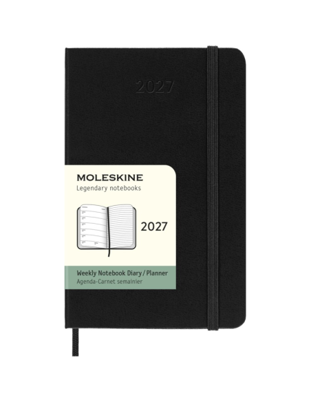 Kalendermärkmik Moleskine 2027 9x14cm, nädal, kõvad kaaned, must