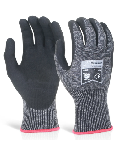 Cut resistant gloves with foam nitrile coating on palm KS5 level D