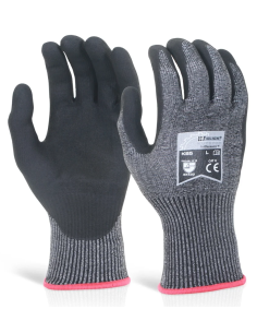 Cut resistant gloves with foam nitrile coating on palm KS5 level D