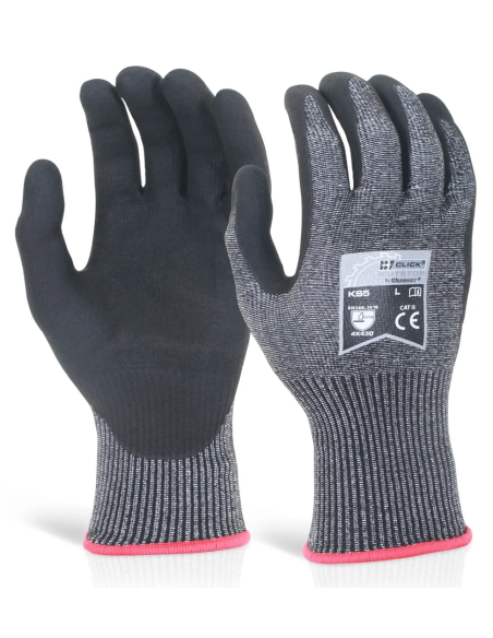 Cut resistant gloves with foam nitrile coating on palm KS5 level D