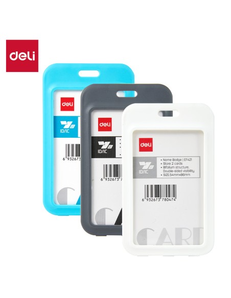 Name Badge & Lanyard DELI 113*68mm BLUE/WHITE/GREY