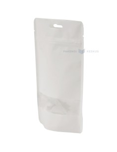 Valge püstiseisev kott aknaga 12+(2x3)x17cm, pakis 50tk