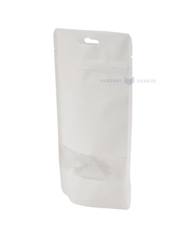 Valge püstiseisev kott aknaga 12+(2x3)x17cm, pakis 50tk