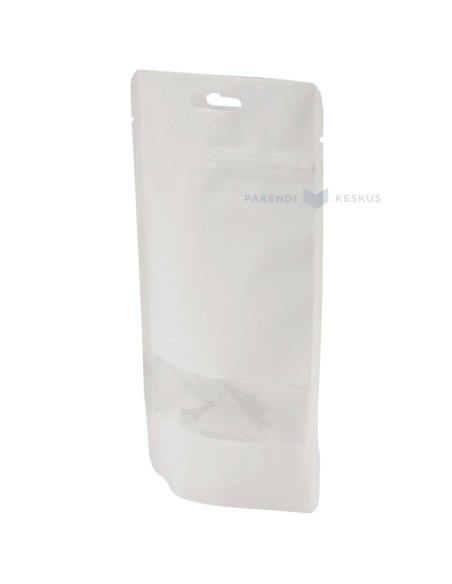 Valge püstiseisev kott aknaga 12+(2x3)x17cm, pakis 50tk