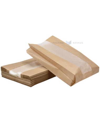 Paberist aknaga pruun paberkott 15+6x36cm, pakis 100tk