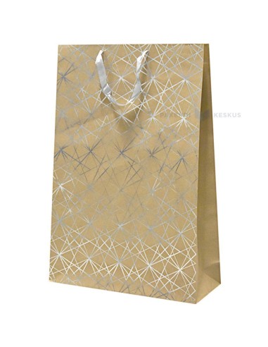 Paelsangaga hõbedase mustriga kraft kinkekott 50+15x70cm