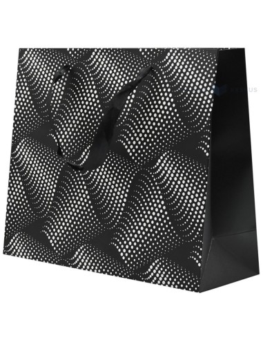 Paelsangaga lainelise mustriga must kinkekott 32+11x26cm