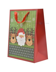Paelsangaga jõuluvana ja põtradega HO kinkekott 26+12x32cm