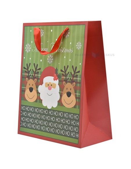 Paelsangaga jõuluvana ja põtradega HO kinkekott 26+12x32cm