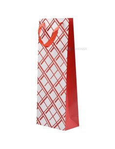 Paelsangaga punase rombi mustriga valge kinkekott veinile 15+8x40cm