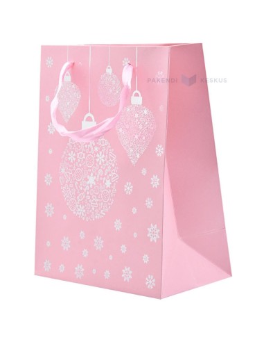 Paelsangaga valgete ehetega helerooda kinkekott 18+10x23cm