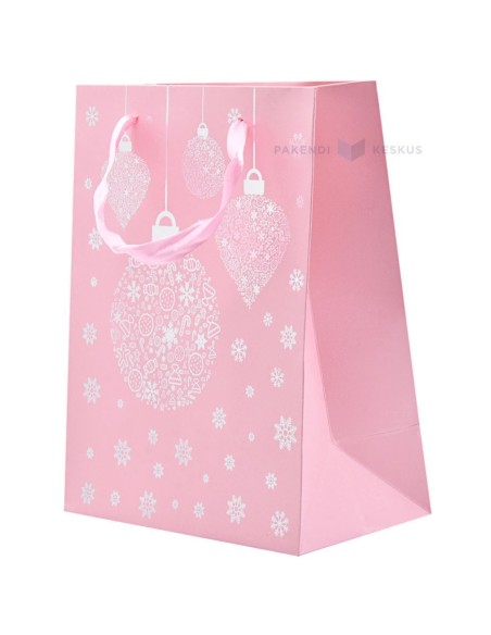 Paelsangaga valgete ehetega helerooda kinkekott 18+10x23cm