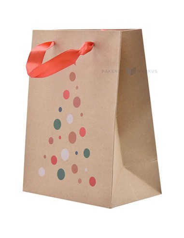 Paelsangaga kuusekujuliselt paigutatud mummudega kraft kinkekott 18+10x23cm