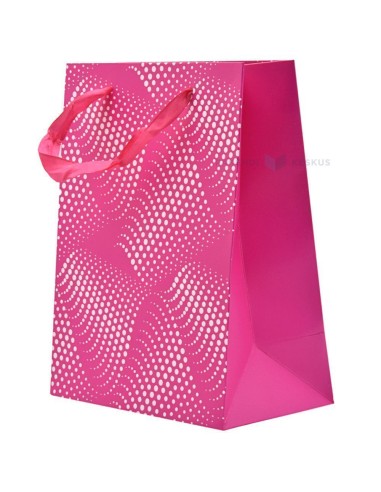 Paelsangaga roosade lainetega erkroosa kinkekott 18+10x23cm