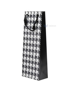 Paelsangaga musta-valge houndstooth mustriga kinkekott veinile 15+8x40cm