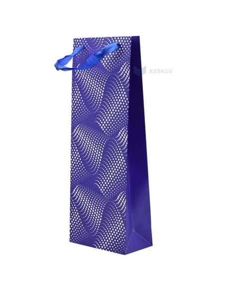 Paelsangaga lainelise mustriga sinine kinkekott veinile 15+8x40cm