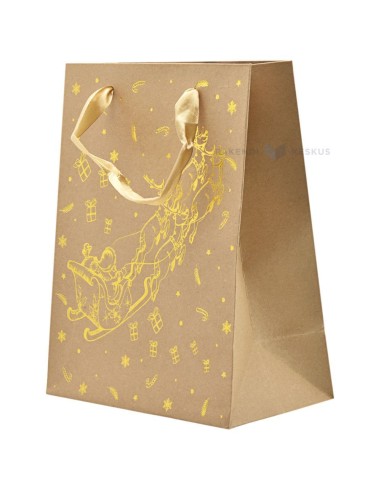 Paelsangaga kuldse saaniga kraft kinkekott 18+10x23cm
