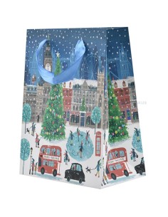 Paelsangaga jõululik Londoni linnavaatega kinkekott 18+10x23cm