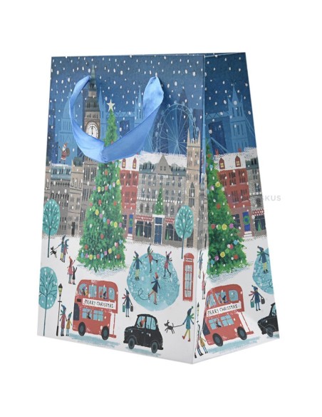 Paelsangaga jõululik Londoni linnavaatega kinkekott 18+10x23cm