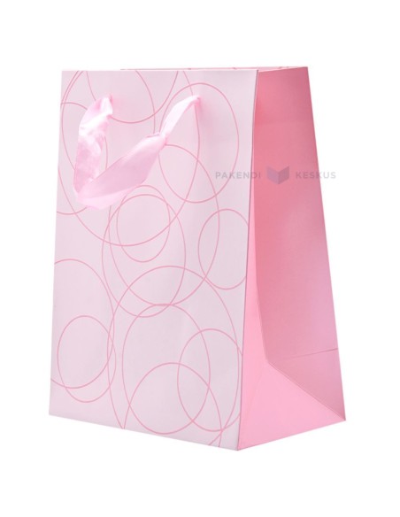 Paelsangaga roosade ringidega roosa kinkekott 18+10x23cm