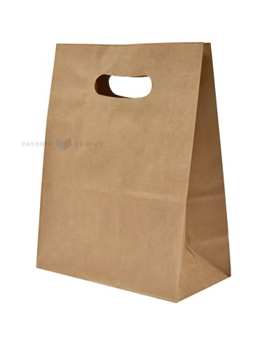 Auksangadega pruun paberkott 22+11x28cm 70g/m2