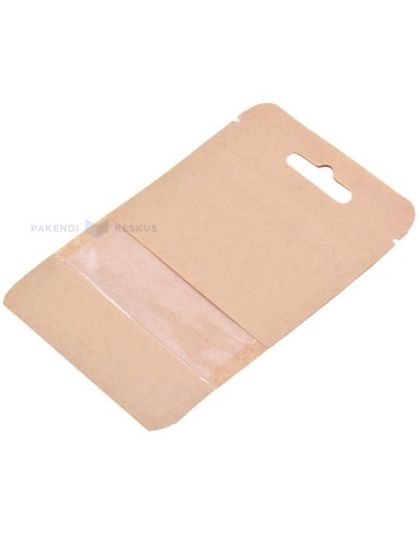 Pruun püstiseisev kott aknaga 8+(2x2,5)x10cm 80ml, pakis 50tk