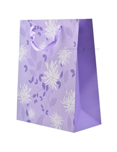 Paelsangaga valgete lilledega lilla kinkekott 26+12x32cm