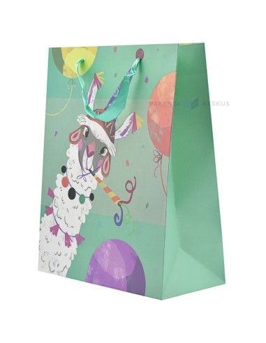 Paelsangaga mütsiga alpakaga roheline kinkekott 26+12x32cm