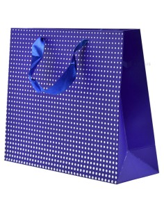 Paelsangaga hõbedaste täppidega sinine kinkekott 25+8x20cm