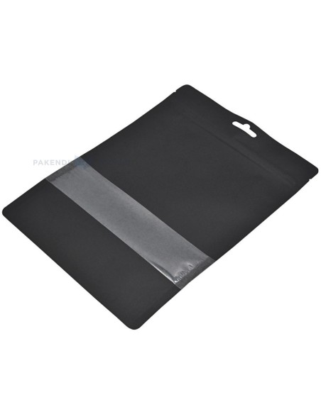Matt must püstiseisev kott aknaga 19+(2x5,5)x23,5cm, pakis 50tk