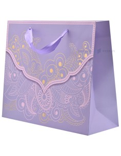 Paelsangaga pitsilise mustriga lilla kinkekott 32+11x26cm