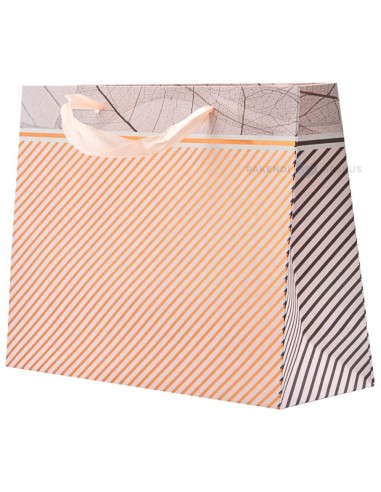 Paelsangaga triipudega ja lehemustriga kinkekott 25+8x20cm
