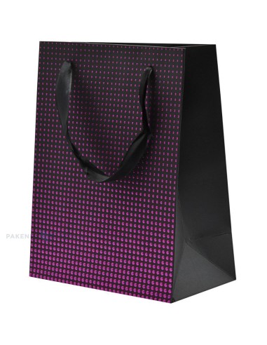 Paelsangaga lillade täppidega must kinkekott 18+10x23cm