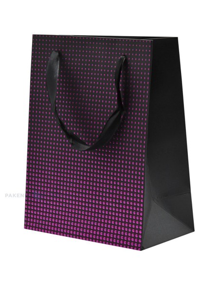 Paelsangaga lillade täppidega must kinkekott 18+10x23cm