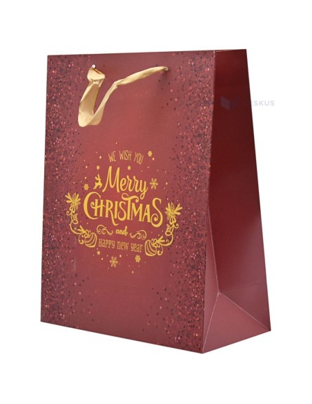Paelsangaga Merry Christmas tumepunane kinkekott 26+12x32cm
