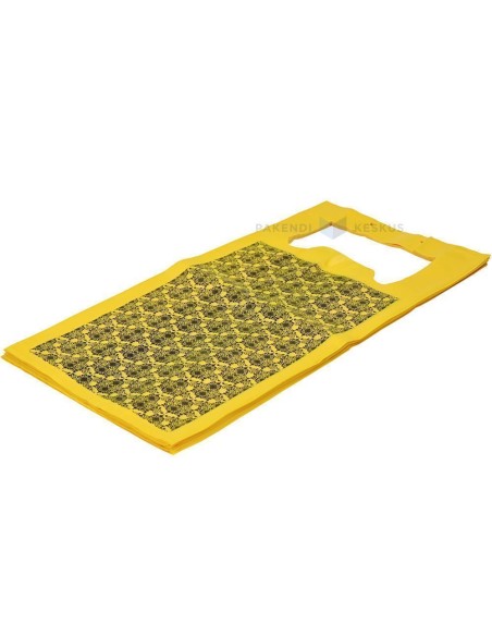 Pattern print yellow plastic T-shirt bag 30+18x60cm, 50pcs/pack