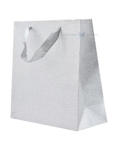 Shiny silver paper bag with ribbon handles 25+10x25cm