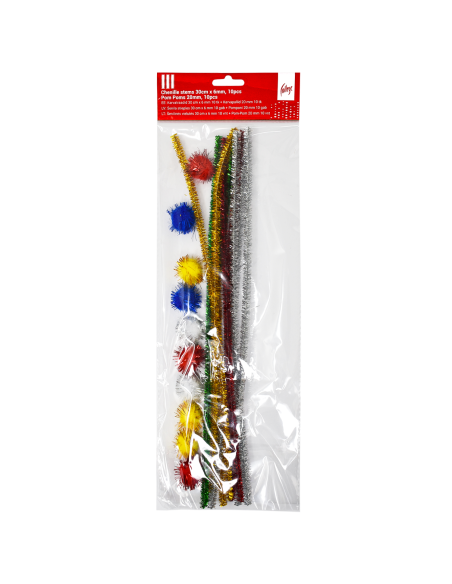 College Chenille Stem 30 cm × 6 mm, 10 pcs + Pom Poms 20 mm, 10 pcs