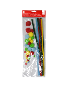 College Chenille Stem 30 cm × 6 mm, 10 pcs + Pom Poms 10-25 mm, 10 pcs