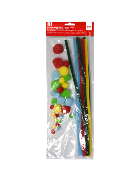 College Chenille Stem 30 cm × 6 mm, 10 pcs + Pom Poms 10-25 mm, 10 pcs