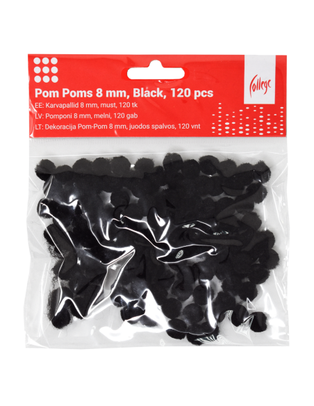 Pom Poms College 8mm, 120 pcs, Black
